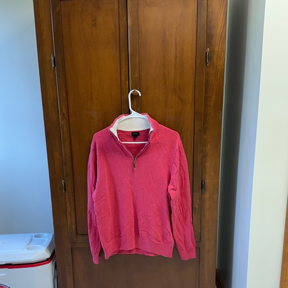 J. Crew mens 1/4 zip pullover Sweater large salmon color 💯 cotton